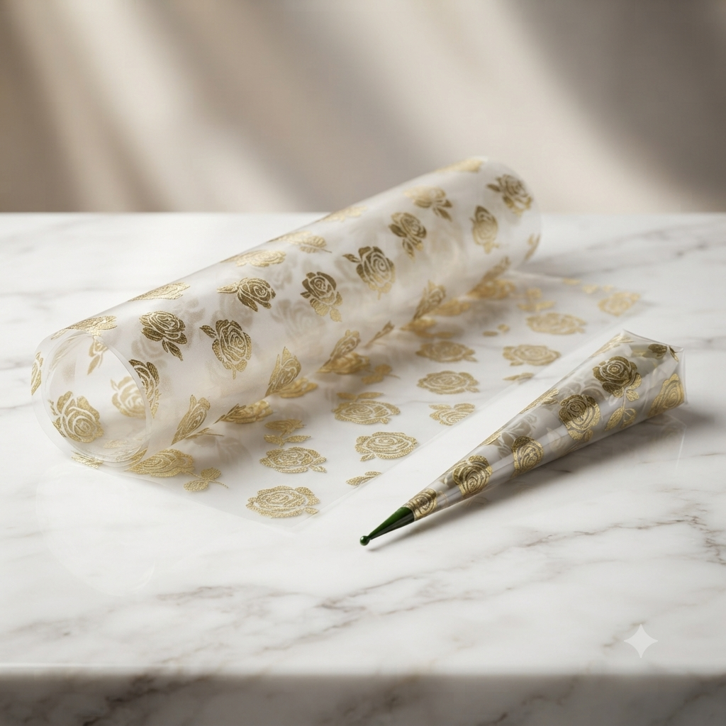 Gold Rose Printed Frozen Cellophane Sheets Premium Frozen Cellophane Sheets